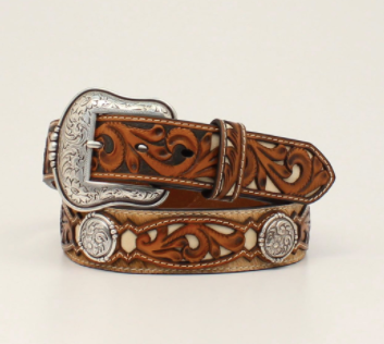 Ariat Tapered Double Stitch Oval Concho Brown Belt