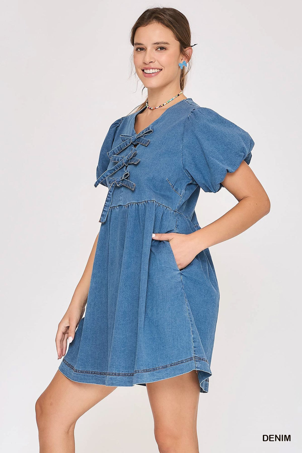 SOPHIA FRONT TIE DENIM BABYDOLL DRESS DNM / S SOPHIA FRONT TIE DENIM BABYDOLL DRESS DNM / S