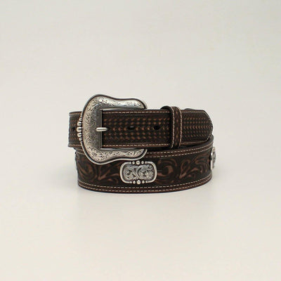 ARIAT TAPERED DOUBLE STITCH OVAL CONCHO BROWN BELT - Patton's
